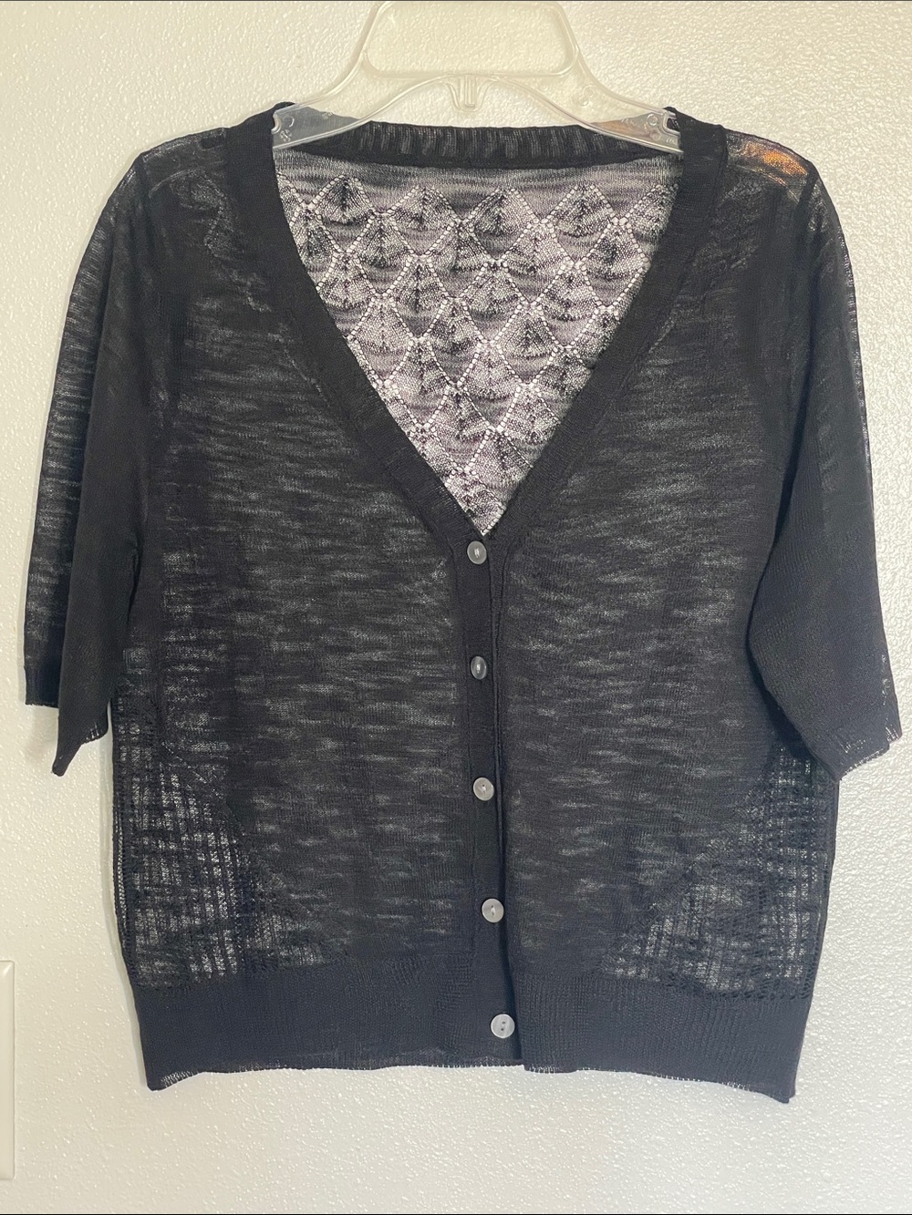 Source Unknown Black Sheer V-Neck Button Cardigan